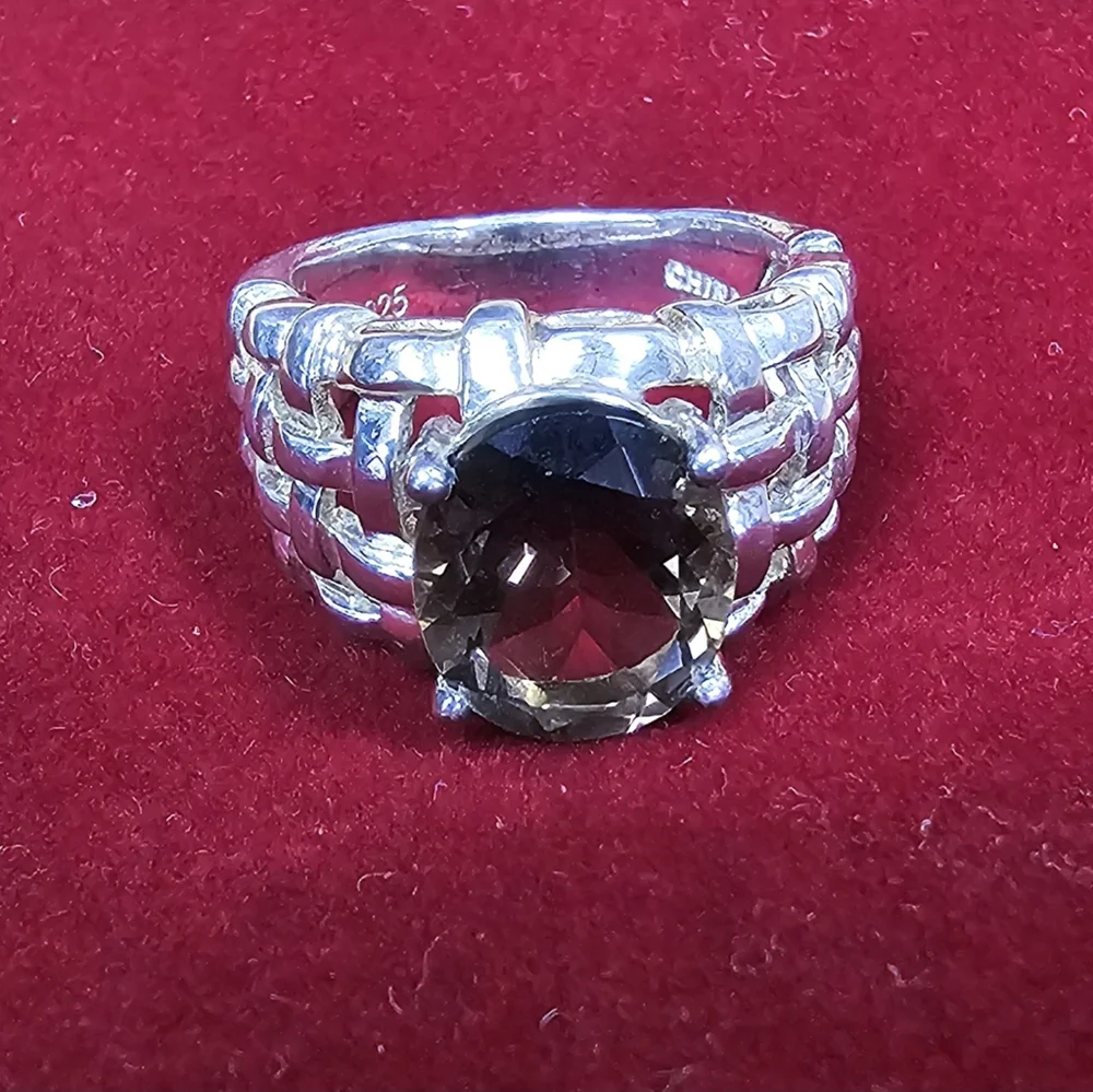 STERLING SILVER & SMOKEY QUARTZ WOMENS RING Size 7